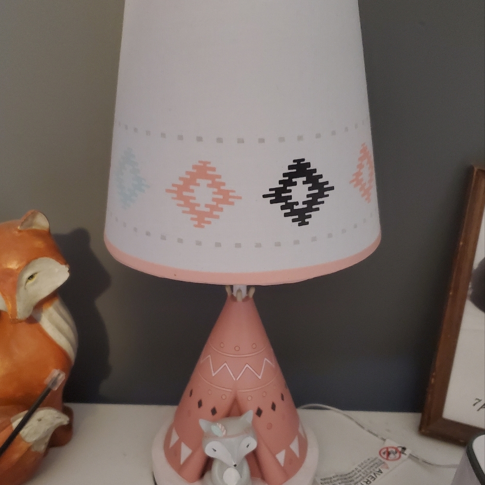 Child's Pink Fox Lamp and Shade